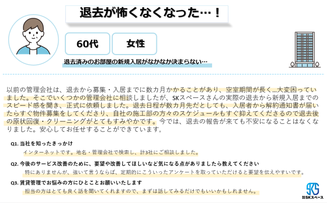 退去が怖くなくなった…！60代/女性