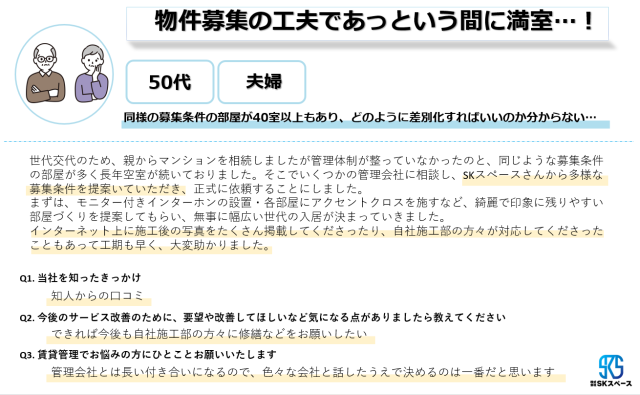 物件募集の工夫で満室に！50代/夫婦